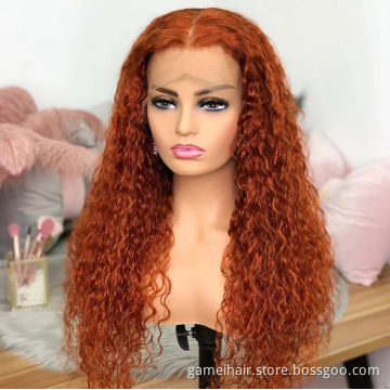 150 180 density  Human Hair Ginger Wig  100%  brazilian virgin transparent Deep wave human hair wig 13x4 lace human hair wigs
